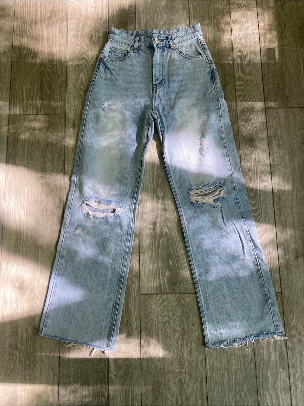 Light Blue Distressed Wide Leg Jeans